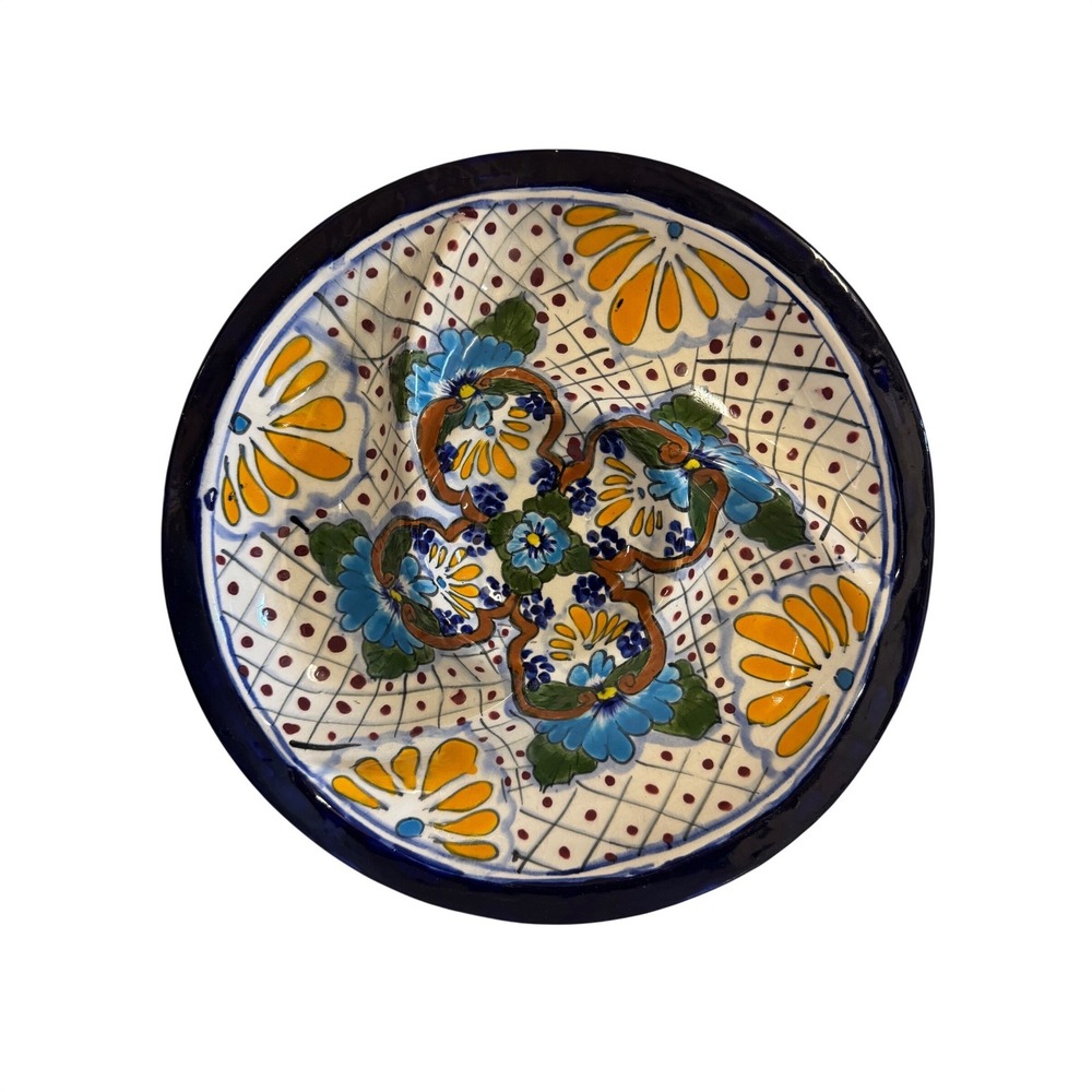 Talavera Pottery Chip and Dip Server Bowl Mexican Hand Painted Floral Lead Free